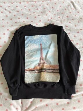 Zara Black Paris Eiffel Tower Seine River Graphic Oversized Sweatshirt - Size S